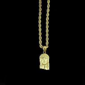 10K Real Gold Rope Chain and Jesus Face Head Pendant Set
